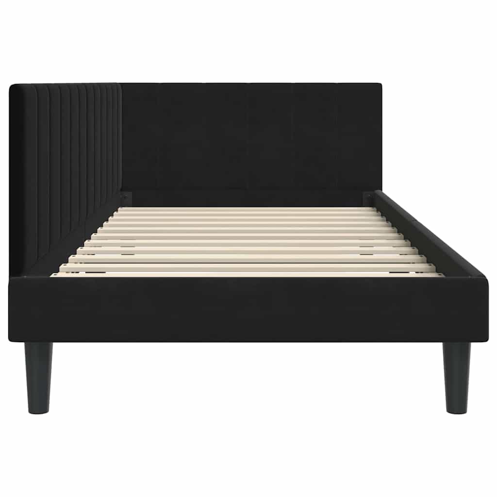 Eckbettgestell mit Kopfteil Schwarz 90 cm x 200 cm Samt