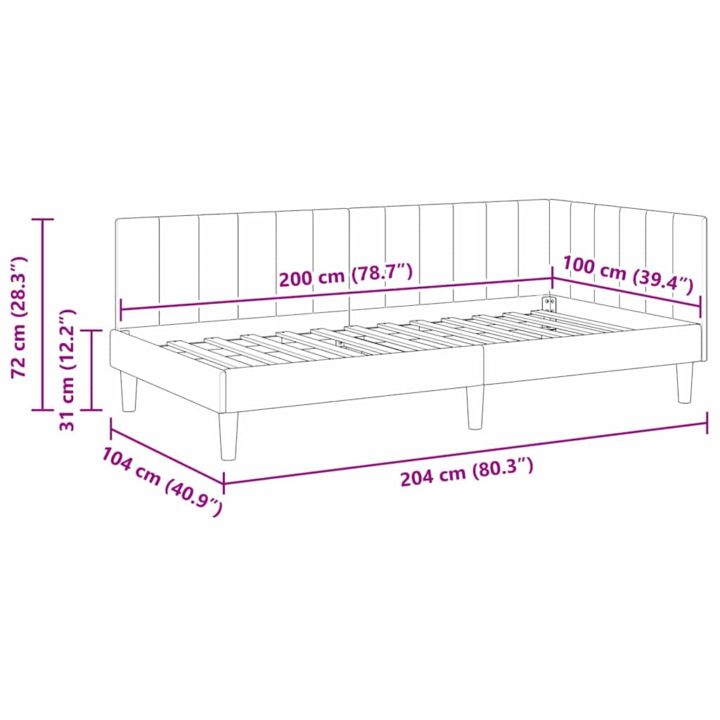 Eckbettgestell Dunkelgrau 100 x 200 cm Samt