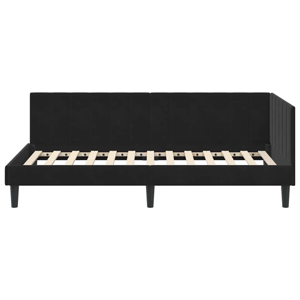 Eckbettgestell mit Kopfteil Schwarz 100 cm x 200 cm Samt