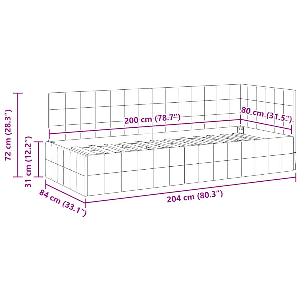Eckbettgestell mit Kopfteil Hellgrau 80 cm x 200 cm Samt
