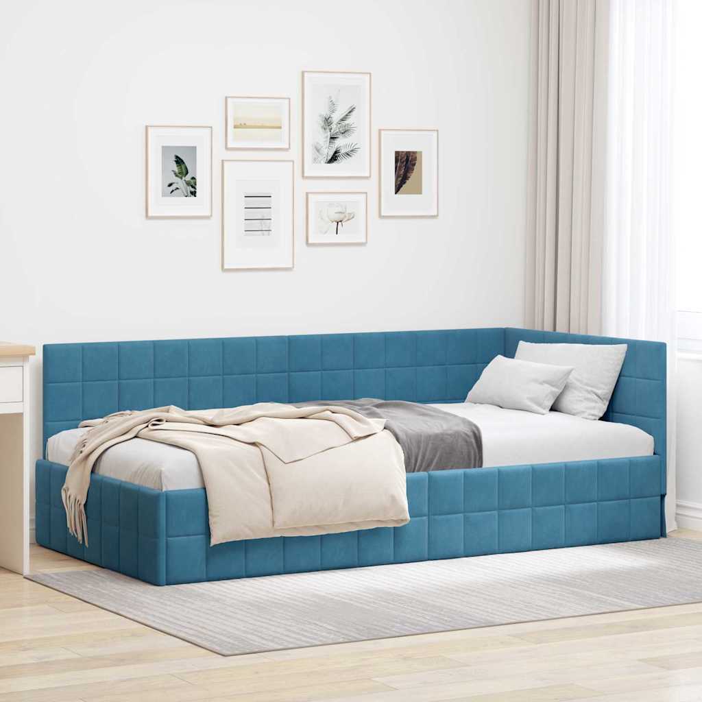 Eckbettgestell Blau 90 x 200 cm Samt