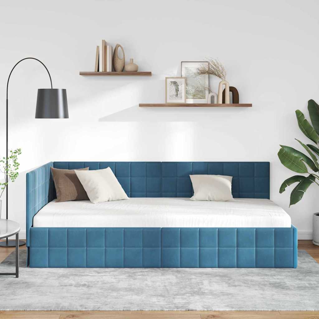 Eckbettgestell Blau 90 x 200 cm Samt