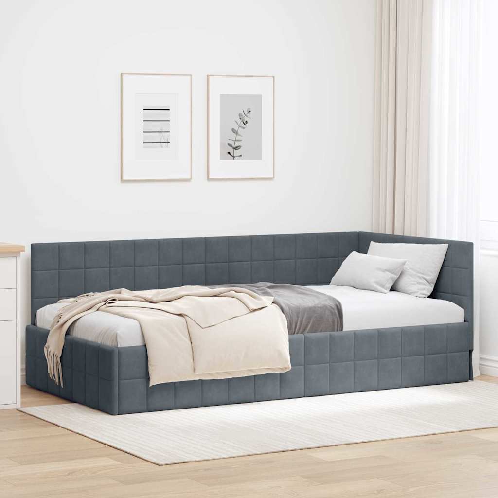 Eckbettgestell mit Kopfteil Dunkelgrau 90 cm x 200 cm Samt