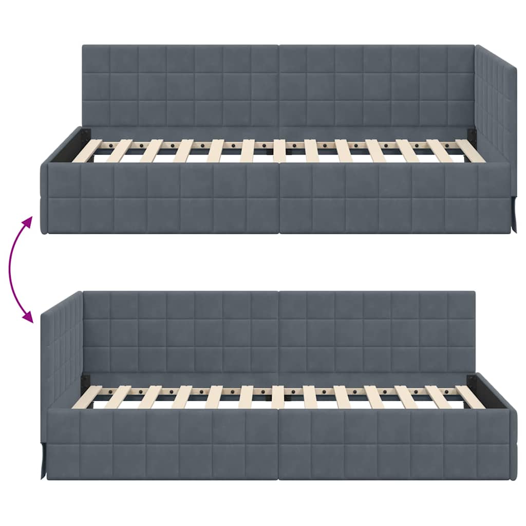 Eckbettgestell mit Kopfteil Dunkelgrau 90 cm x 200 cm Samt