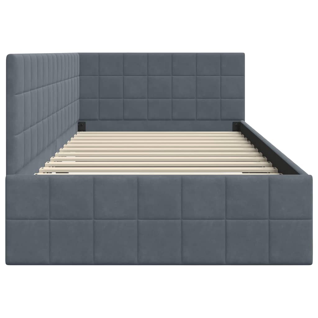 Eckbettgestell mit Kopfteil Dunkelgrau 90 cm x 200 cm Samt