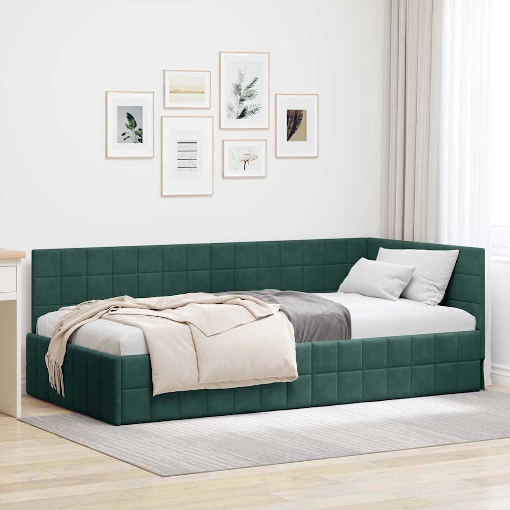 Eckbettgestell Dunkelgrün 90 x 200 cm Samt