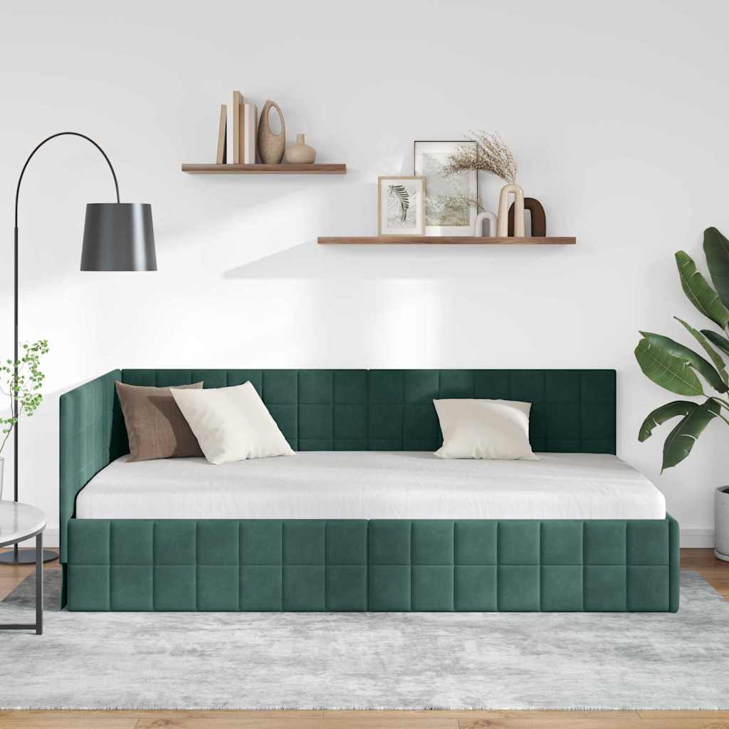 Eckbettgestell Dunkelgrün 90 x 200 cm Samt