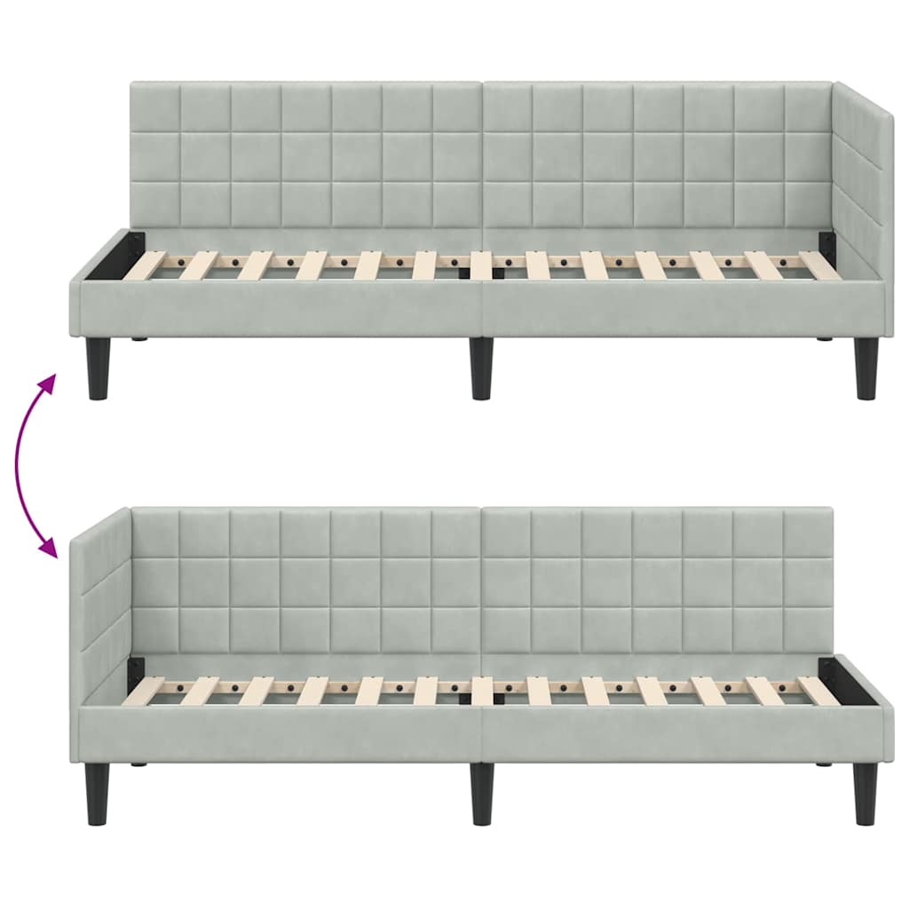 Eckbettgestell mit Kopfteil Hellgrau 80 cm x 200 cm Samt