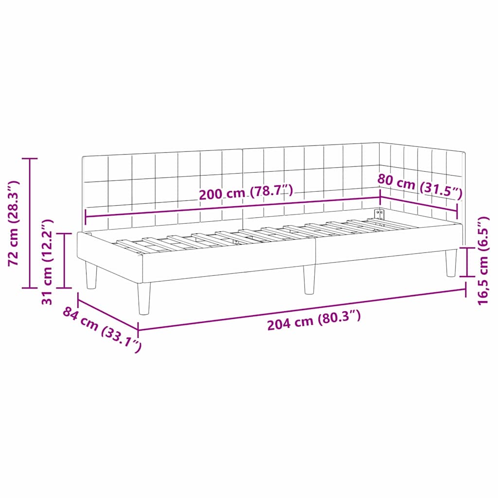 Eckbettgestell Schwarz 80 x 200 cm Samt