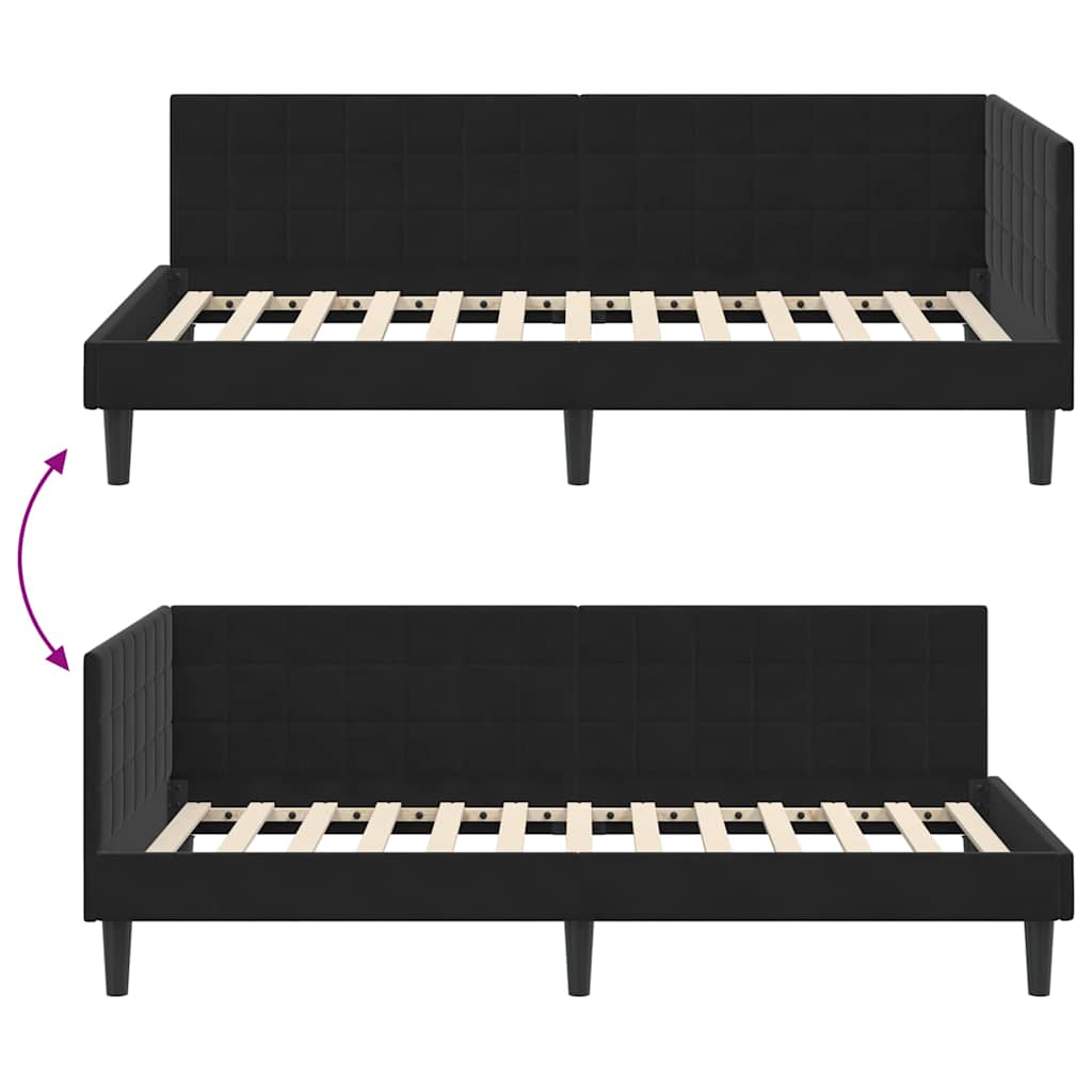 Eckbettgestell mit Kopfteil Schwarz 90 cm x 190 cm Samt