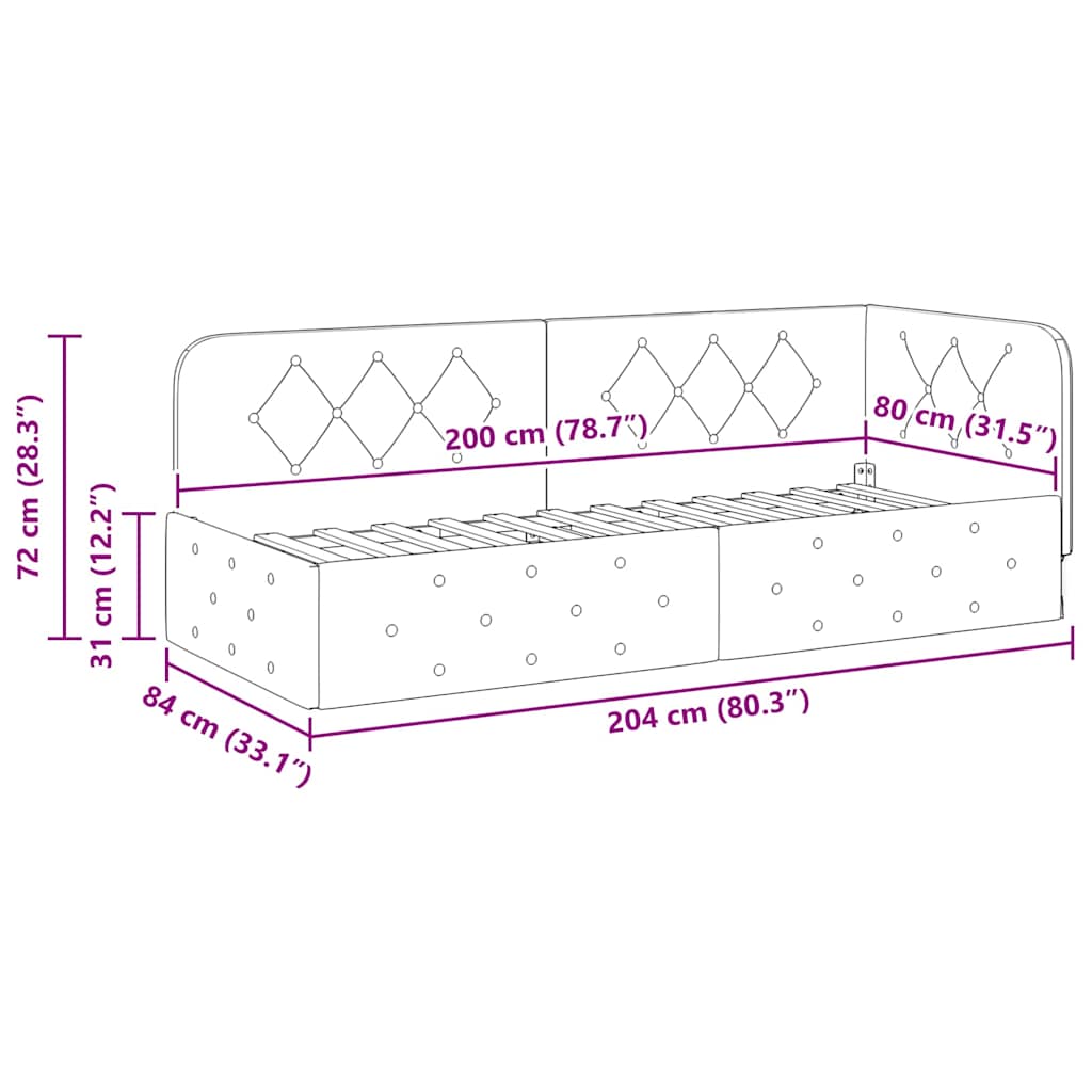 Eckbettgestell Hellgrau 80 x 200 cm Stoff