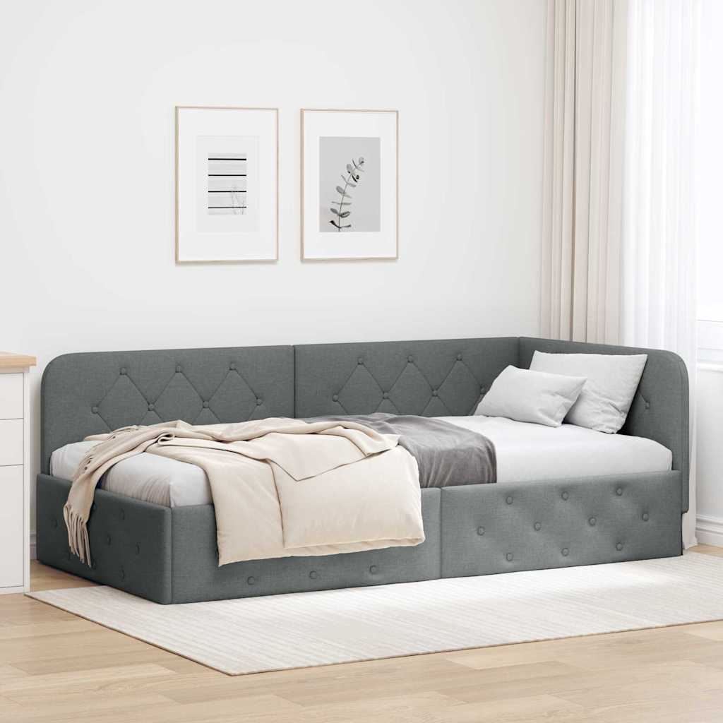 Eckbettgestell Dunkelgrau 90 x 190 cm Stoff