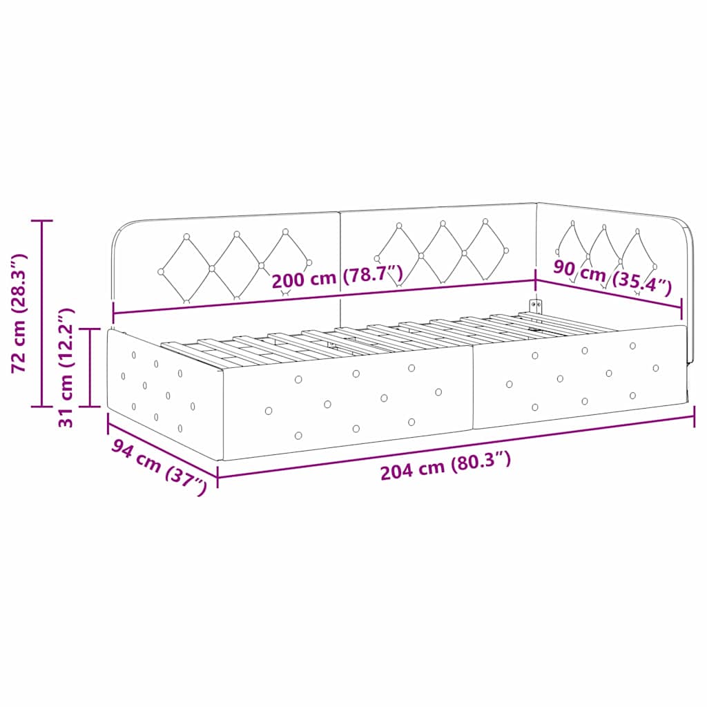 Eckbettgestell Schwarz 90 x 200 cm Stoff