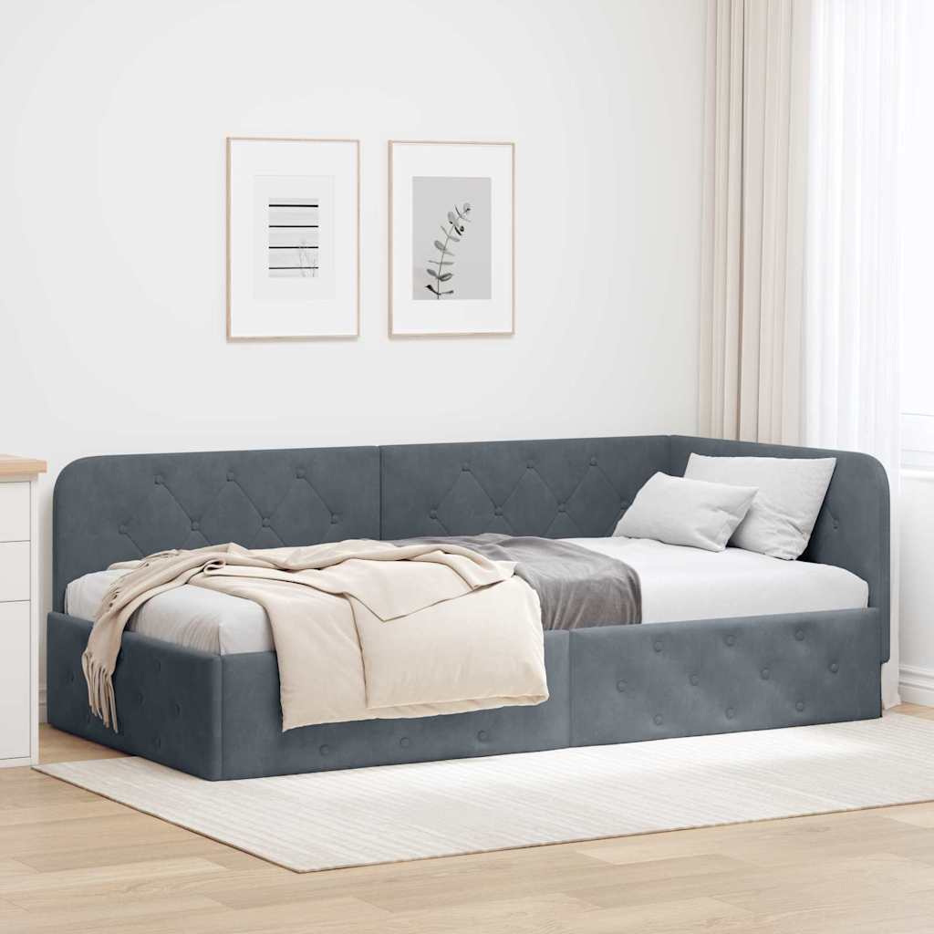 Eckbettgestell Dunkelgrau 100 x 200 cm Samt