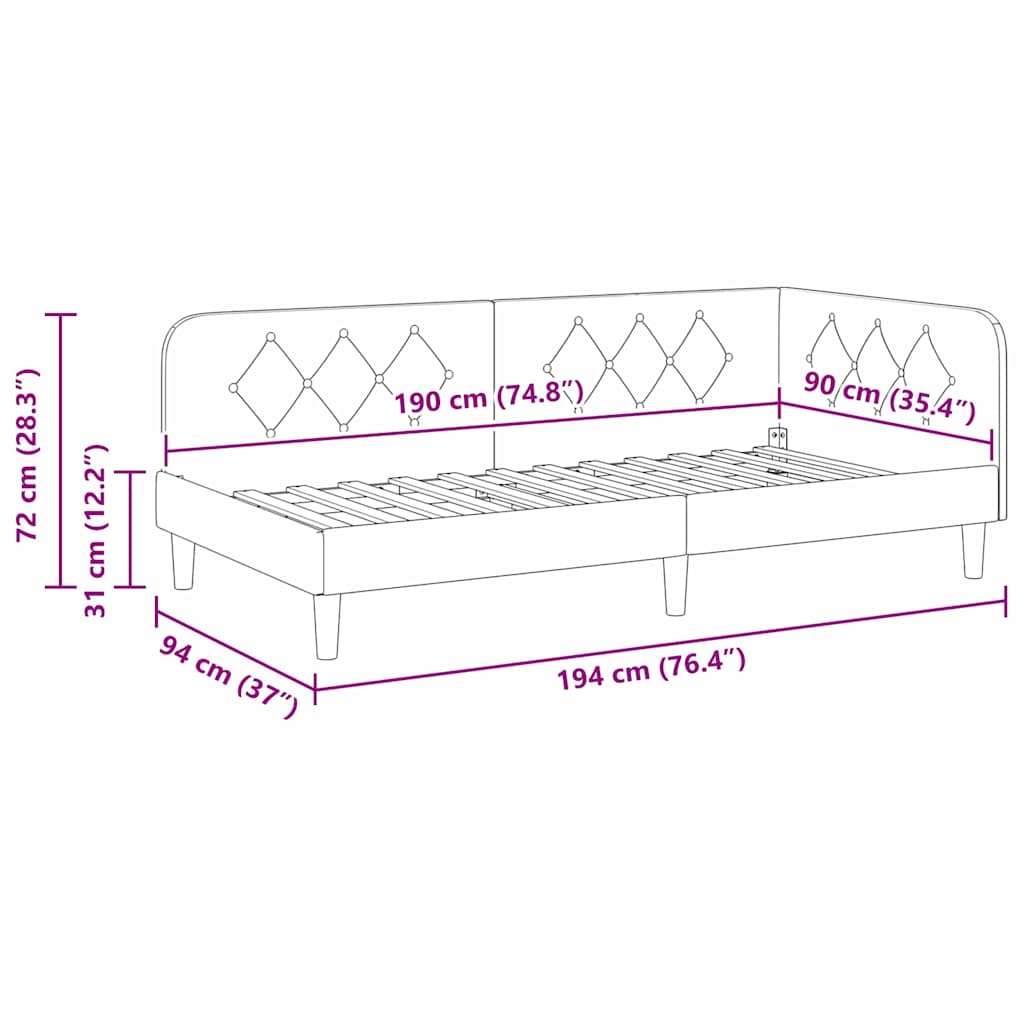 Eckbettgestell Schwarz 90 x 190 cm Stoff