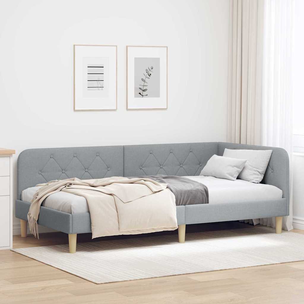 Eckbettgestell Hellgrau 100 x 200 cm Stoff