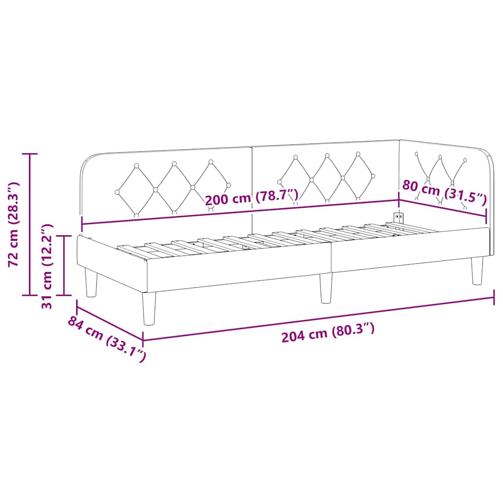 Eckbettgestell Dunkelgrau 80 x 200 cm Samt
