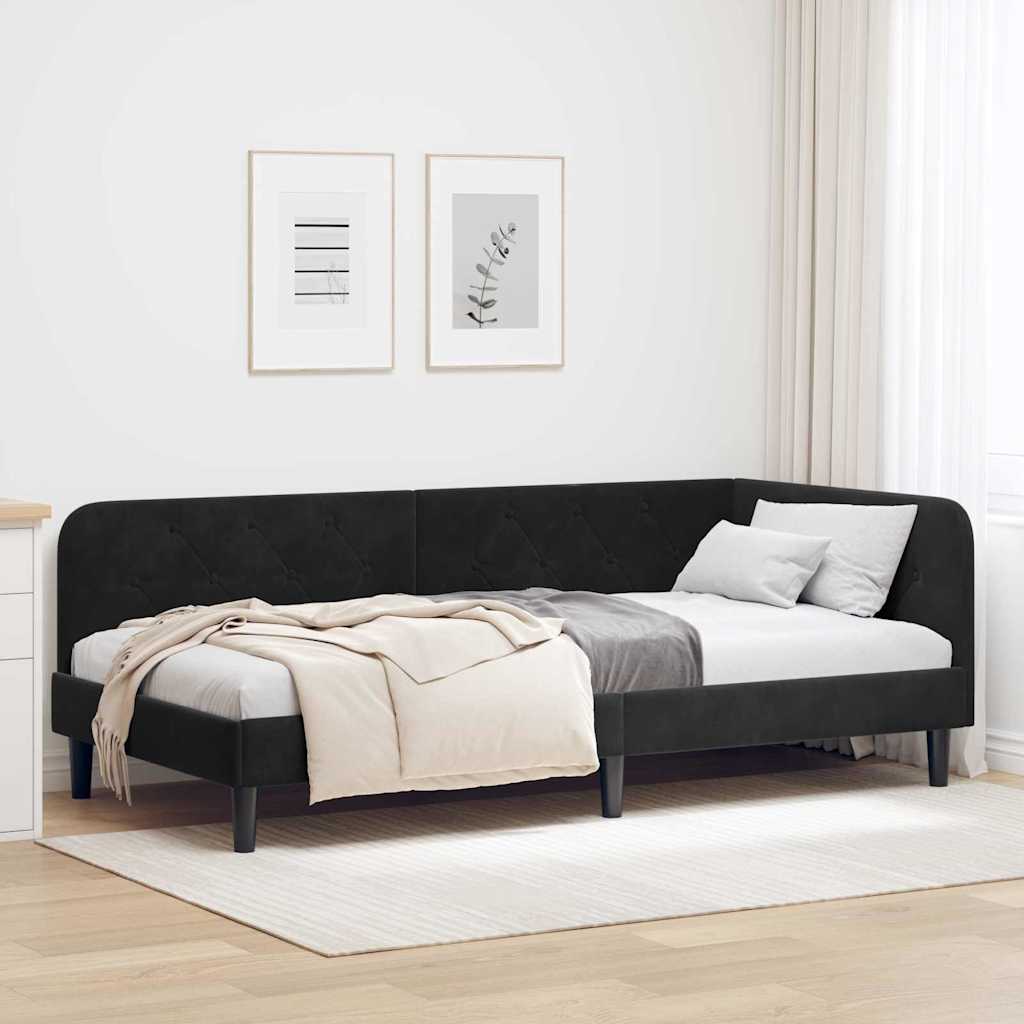 Eckbettgestell Schwarz 90 x 190 cm Samt