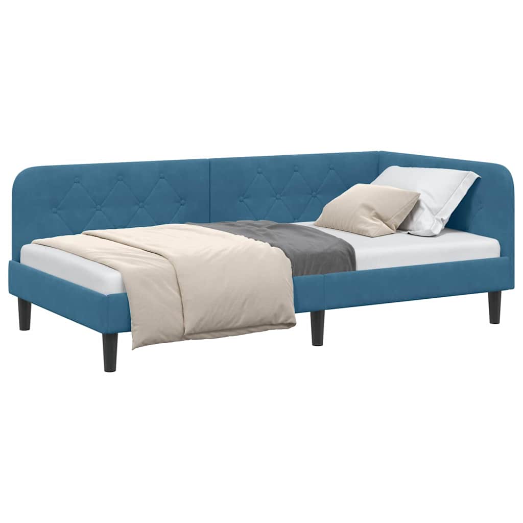 Eckbettgestell Blau 90 x 200 cm Samt