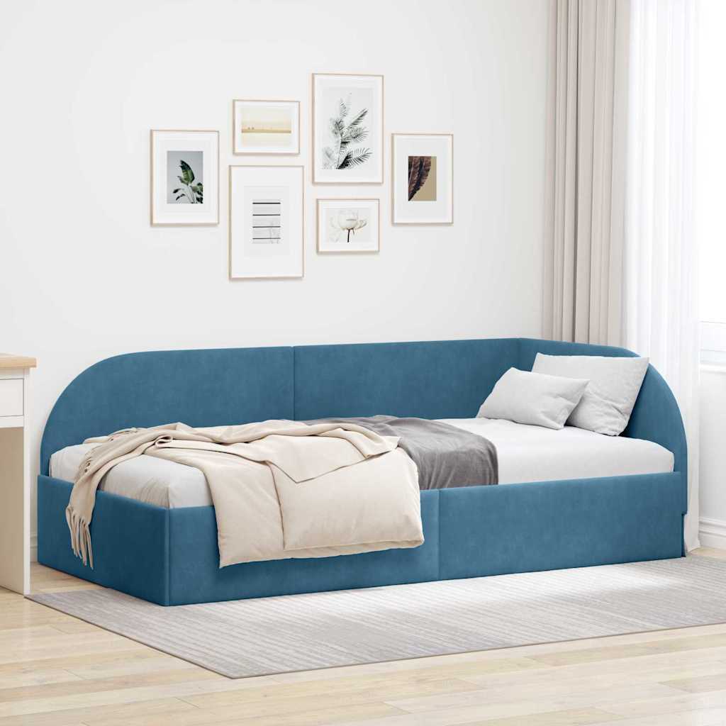 Eckbettgestell Blau 90 x 200 cm Samt