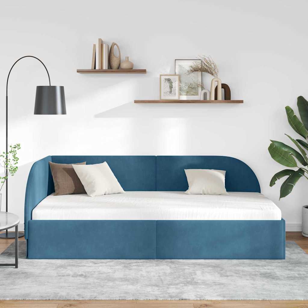 Eckbettgestell Blau 90 x 200 cm Samt