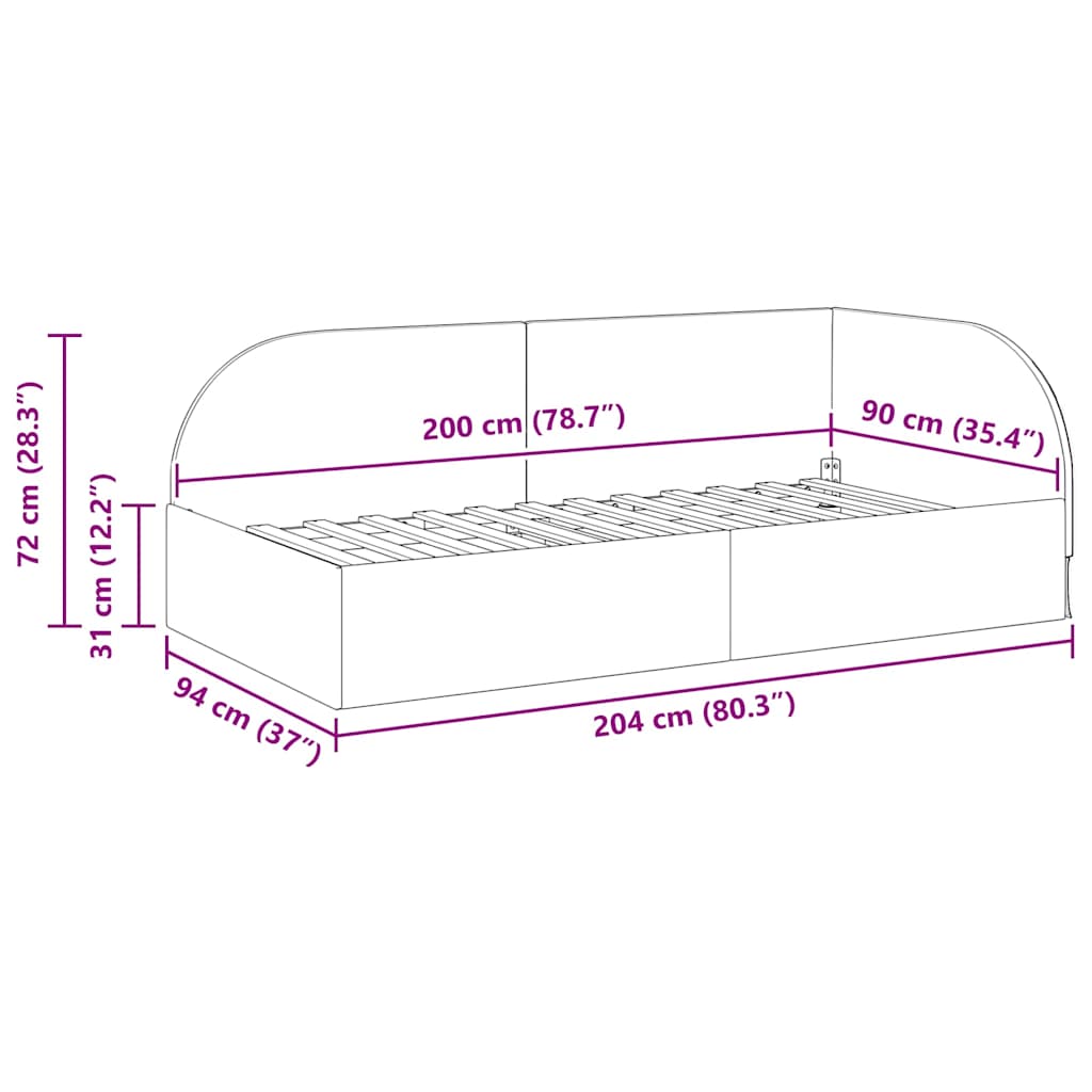 Eckbettgestell Creme 90 x 200 cm Samt