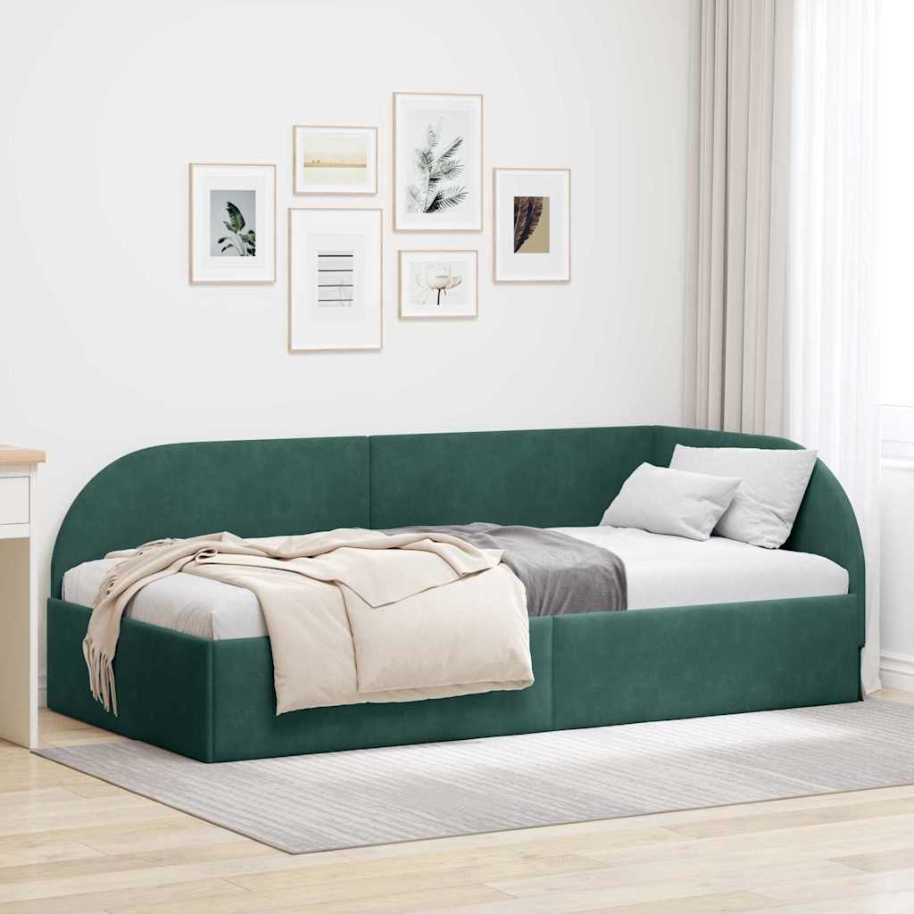 Eckbettgestell Dunkelgrün 100 x 200 cm Samt