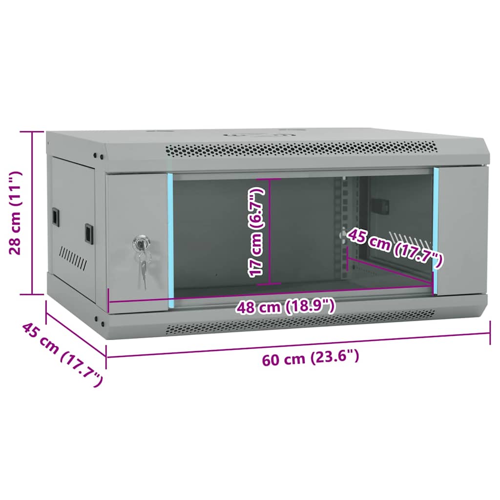 Netzwerkschrank mit Speicher Grau 60 x 45 x 28 cm Stahl