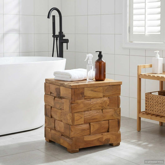 Aufbewahrungshocker Braun 40 x 40 x 45 cm Massives Teakholz
