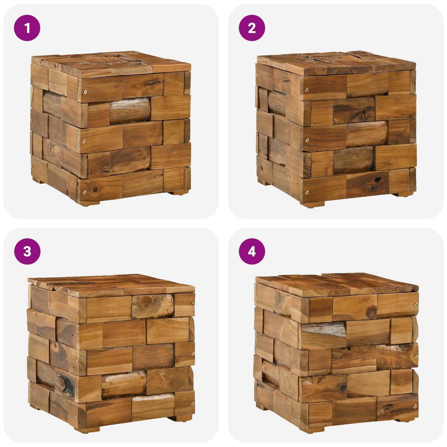Aufbewahrungshocker Braun 40 x 40 x 45 cm Massives Teakholz
