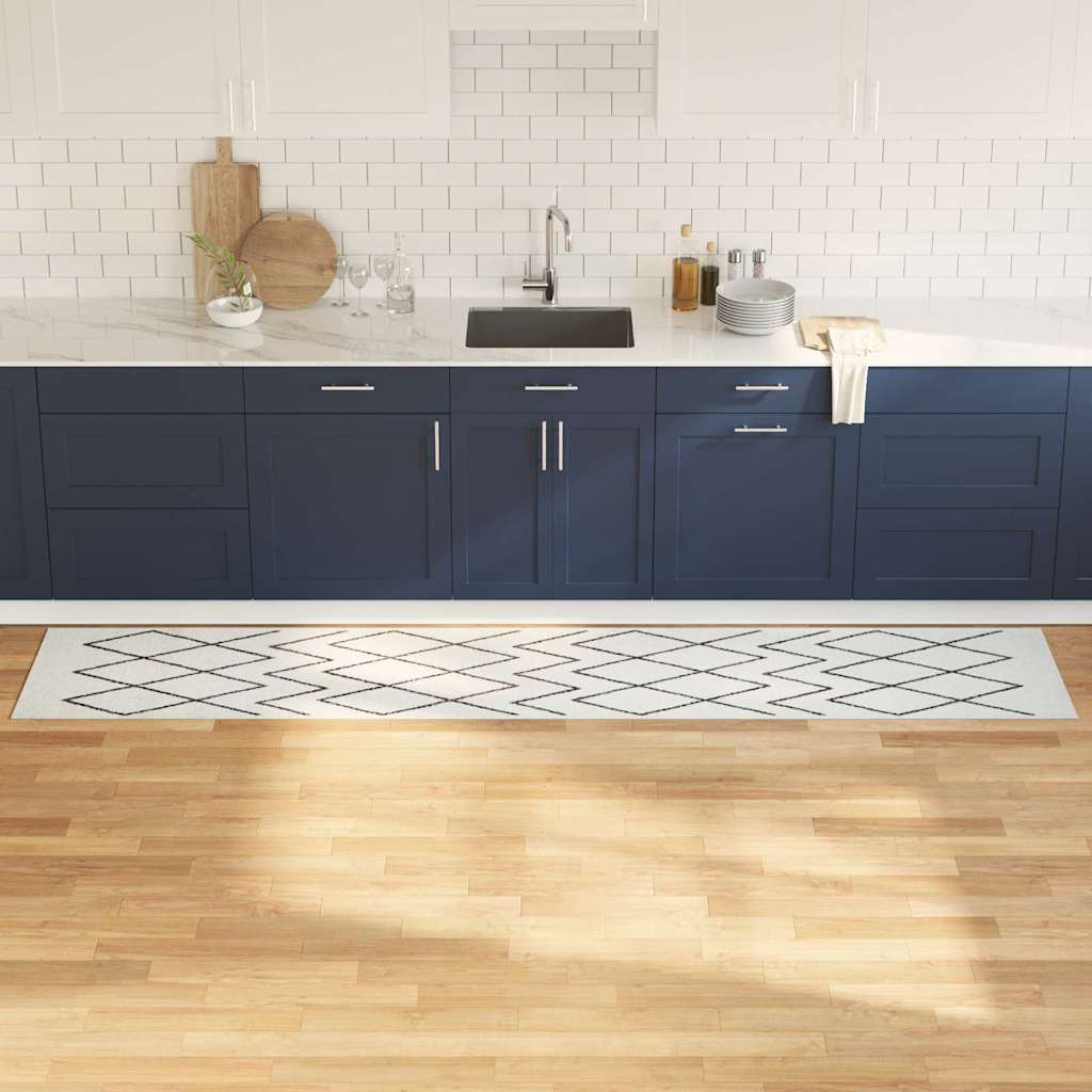 Küchen Teppich Weiß 300 x 60 cm Samt