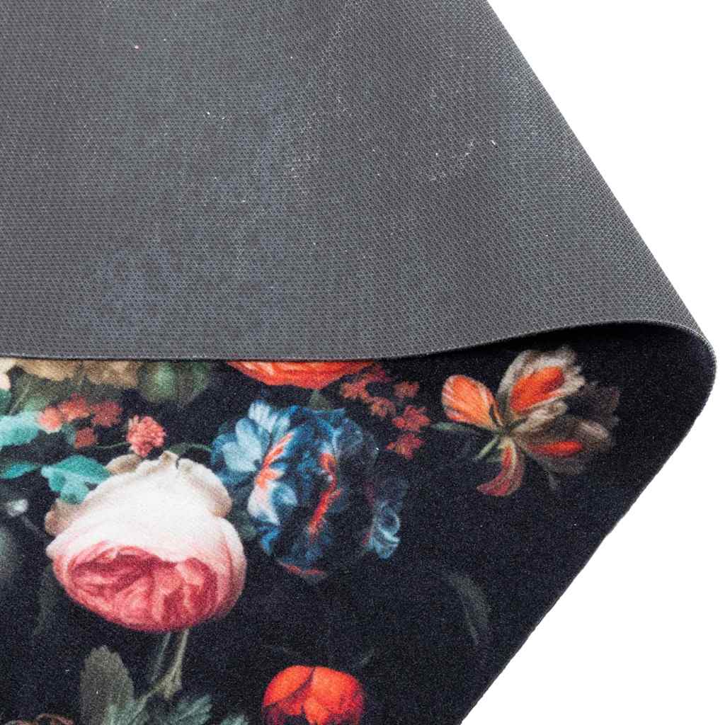 Küchen Teppich Floral Schwarz 180 x 60 cm Samt
