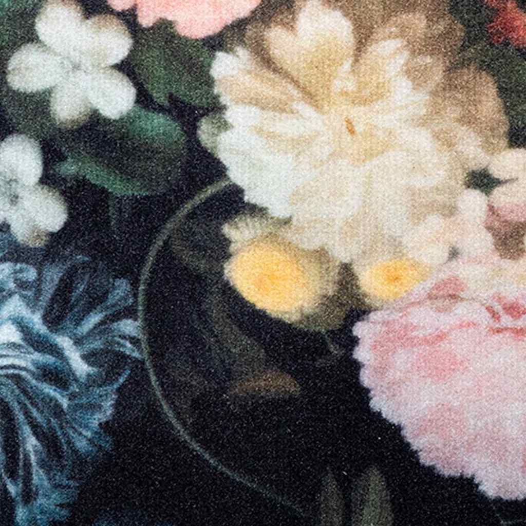 Küchen Teppich Floral Schwarz 180 x 60 cm Samt