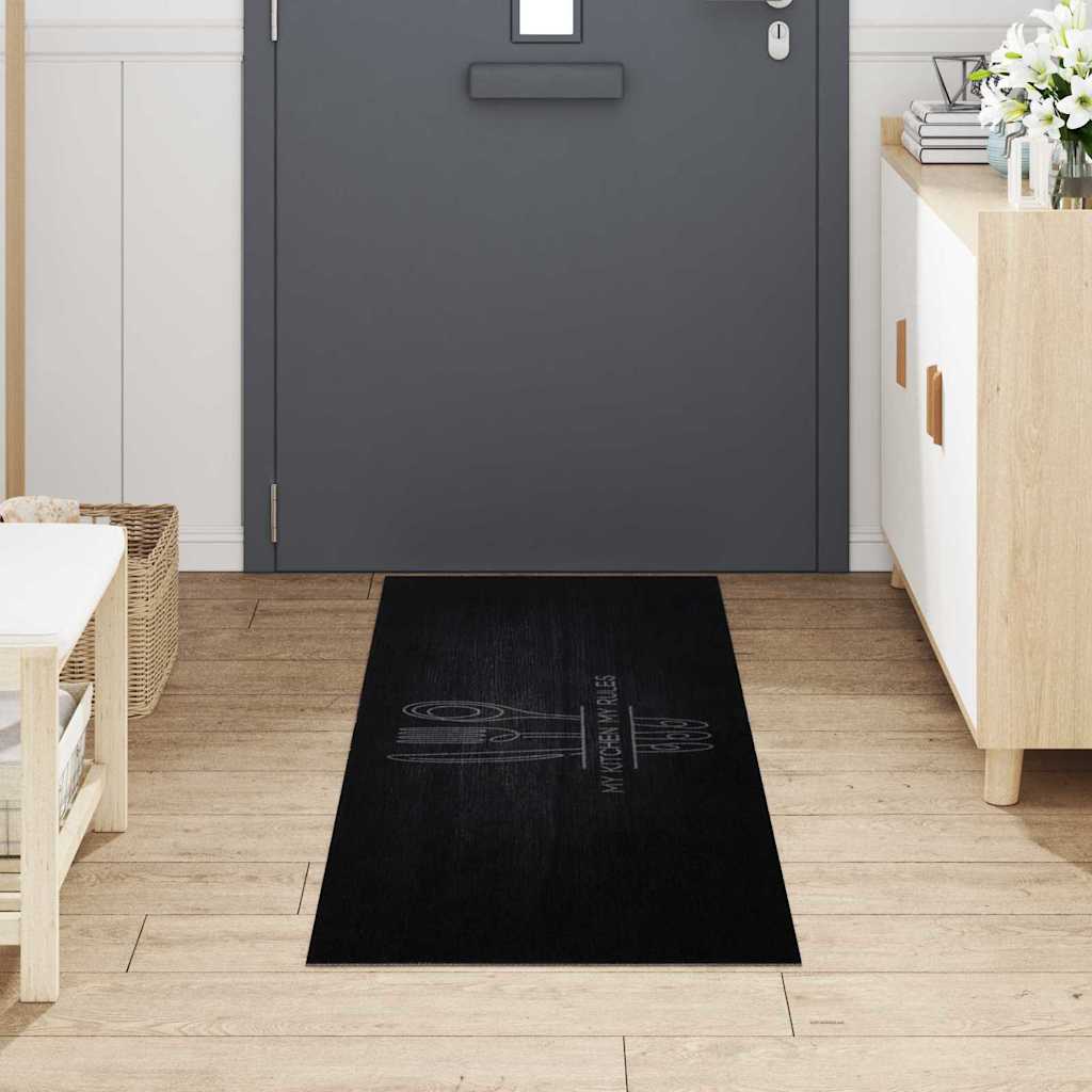 Küchen Teppich Schwarz 180 x 60 cm 100% Polyamid Waschbar