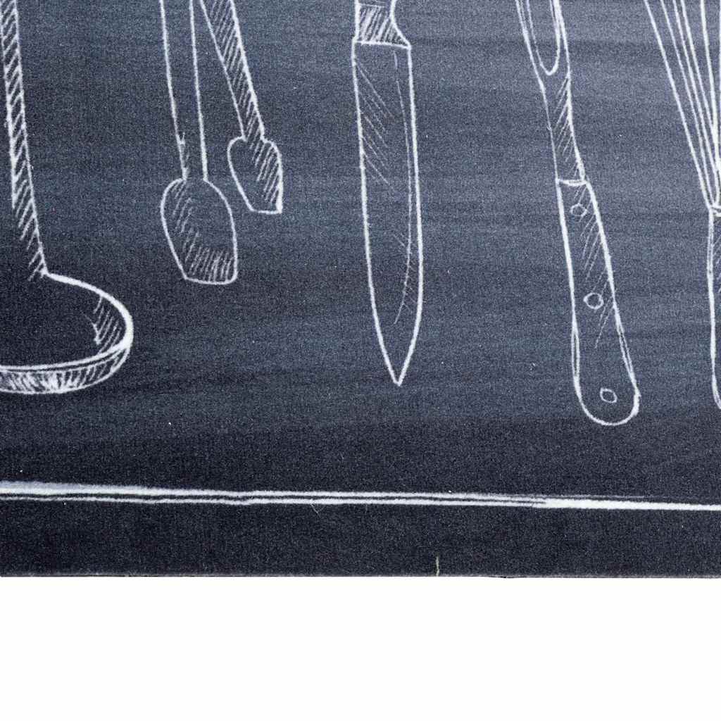 Küchen Teppich Toile-de-Jouy Schwarz 150 x 45 cm Samt