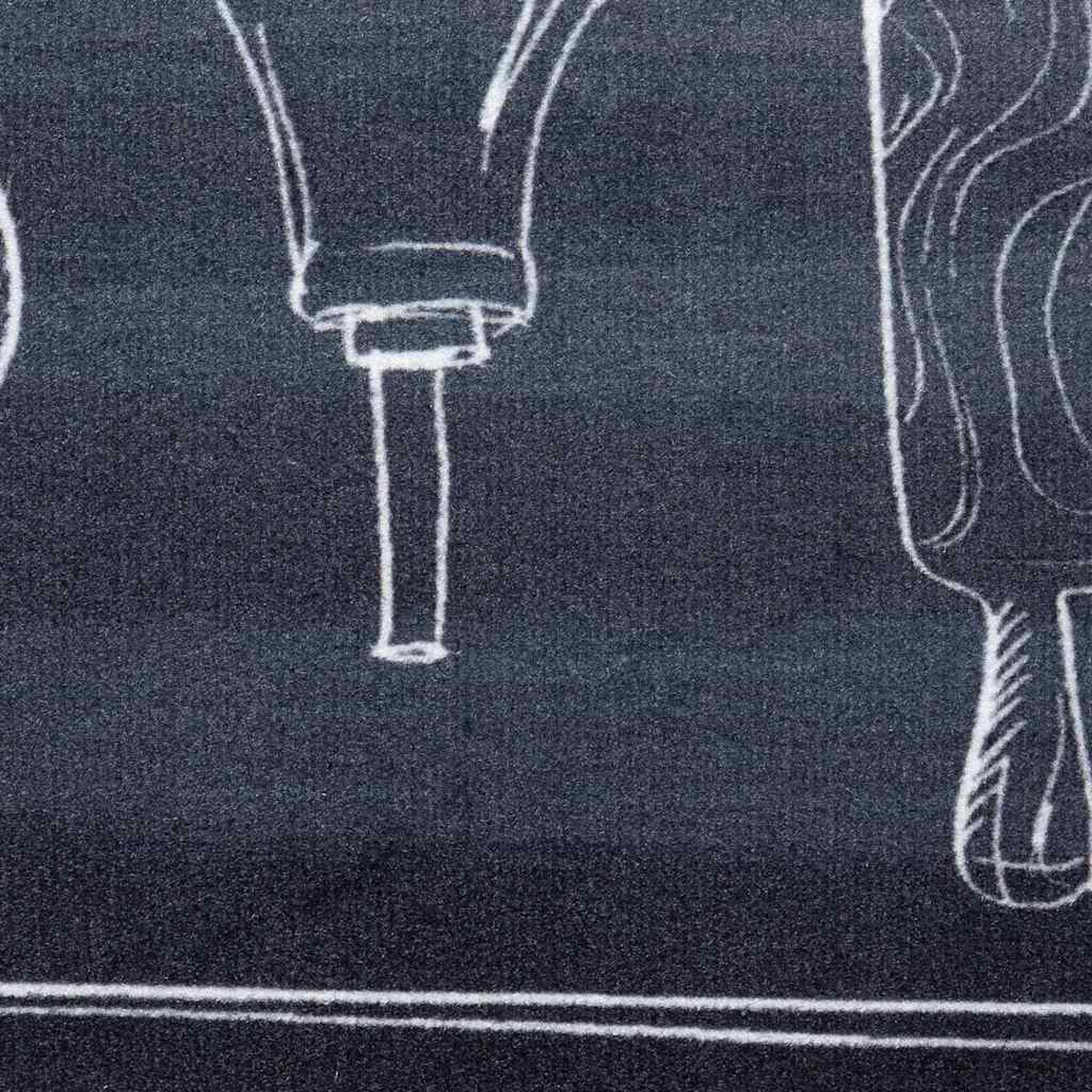 Küchen Teppich Toile-de-Jouy Schwarz 300 x 60 cm Samt