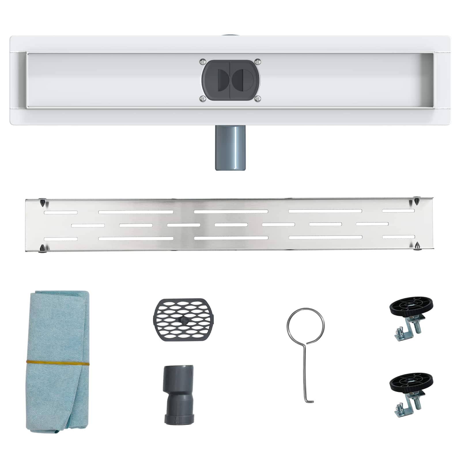 Duschabfluss im Liniendesign mit 360° Siphon Silber 50 cm