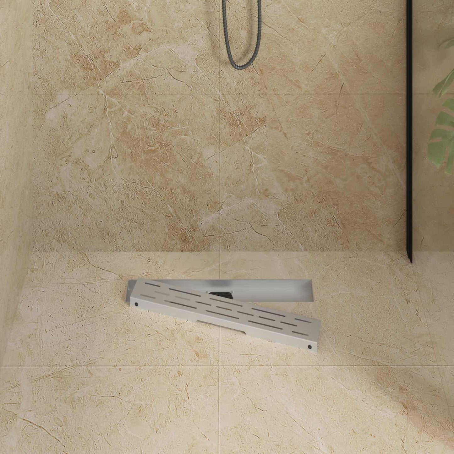 Duschabfluss im Liniendesign mit 360° Siphon Silber 50 cm