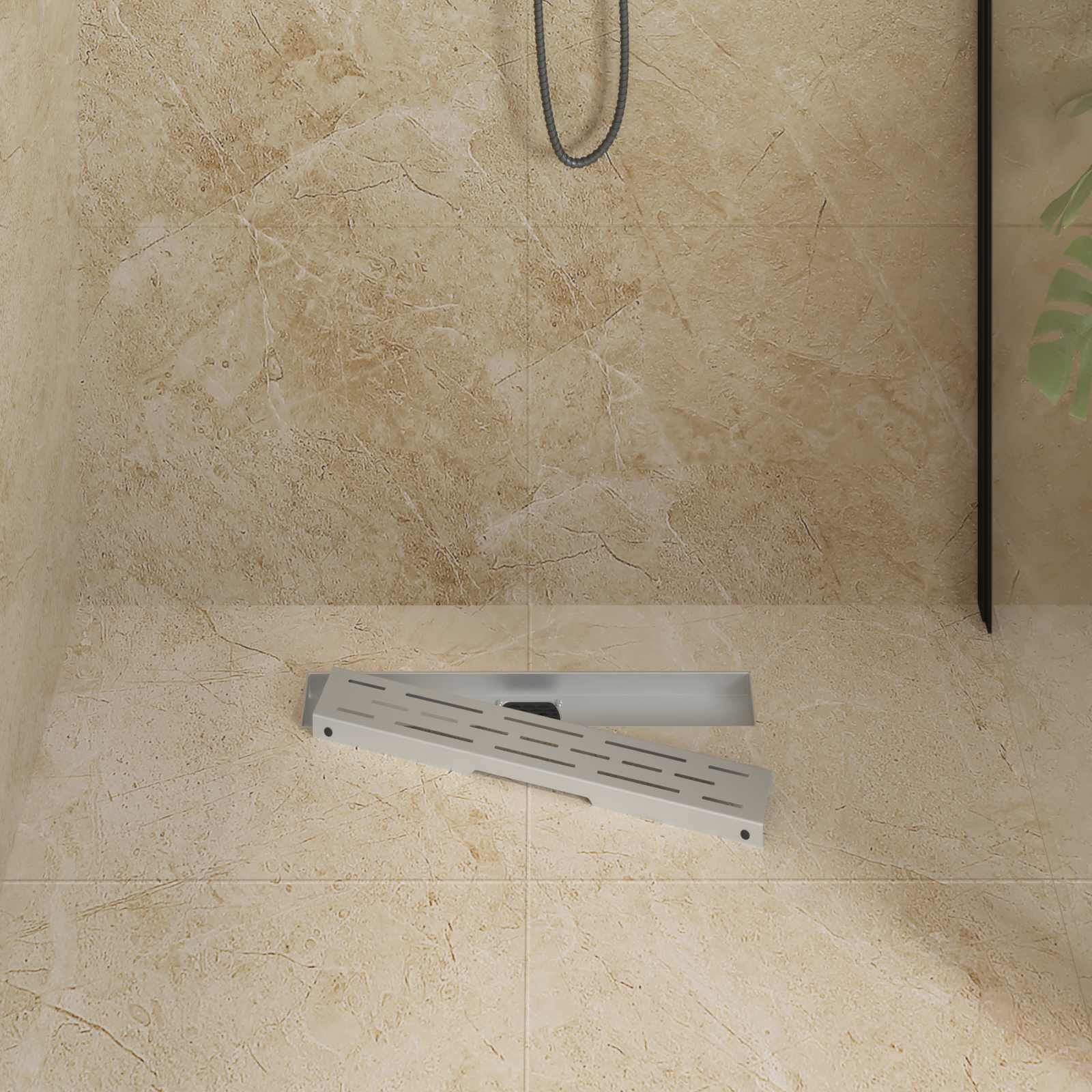 Duschabfluss im Liniendesign mit 360° Siphon Silber 50 cm
