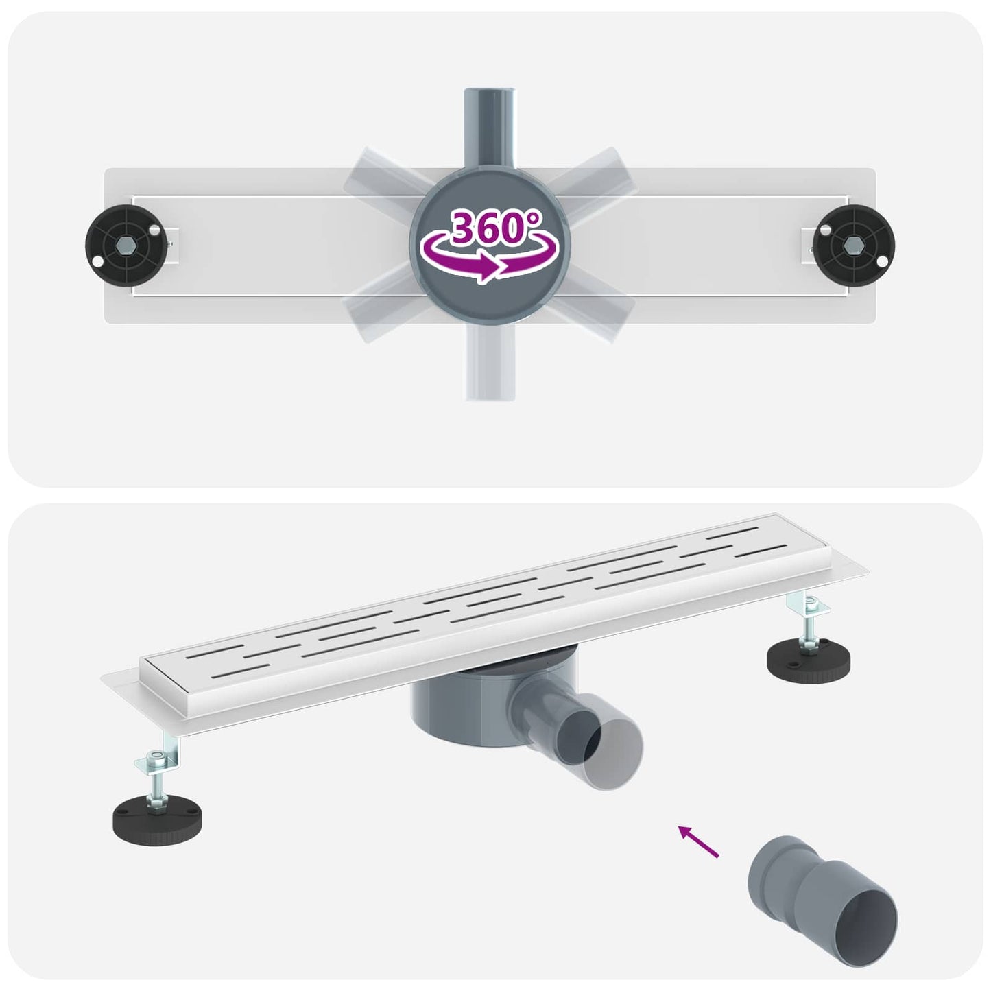 Duschabfluss im Liniendesign mit 360° Siphon Silber 50 cm