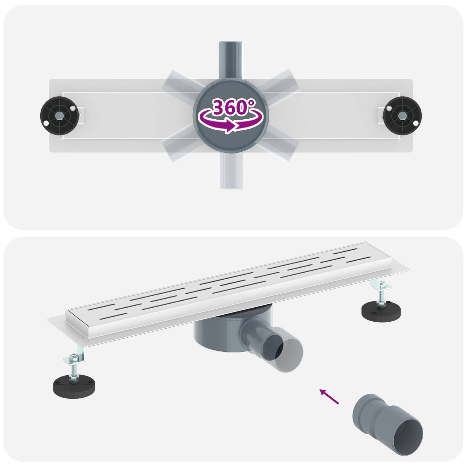 Duschabfluss im Liniendesign mit 360° Siphon Silber 50 cm