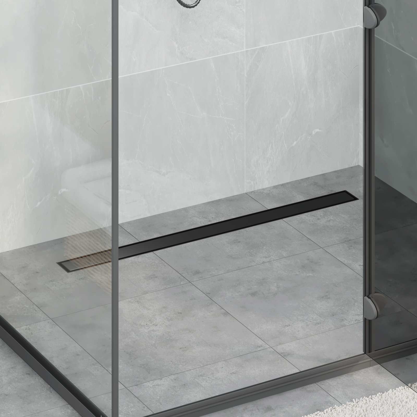 Duschablauf 2-in-1 mit 360° Siphon Schwarz 90 cm Edelstahl 304