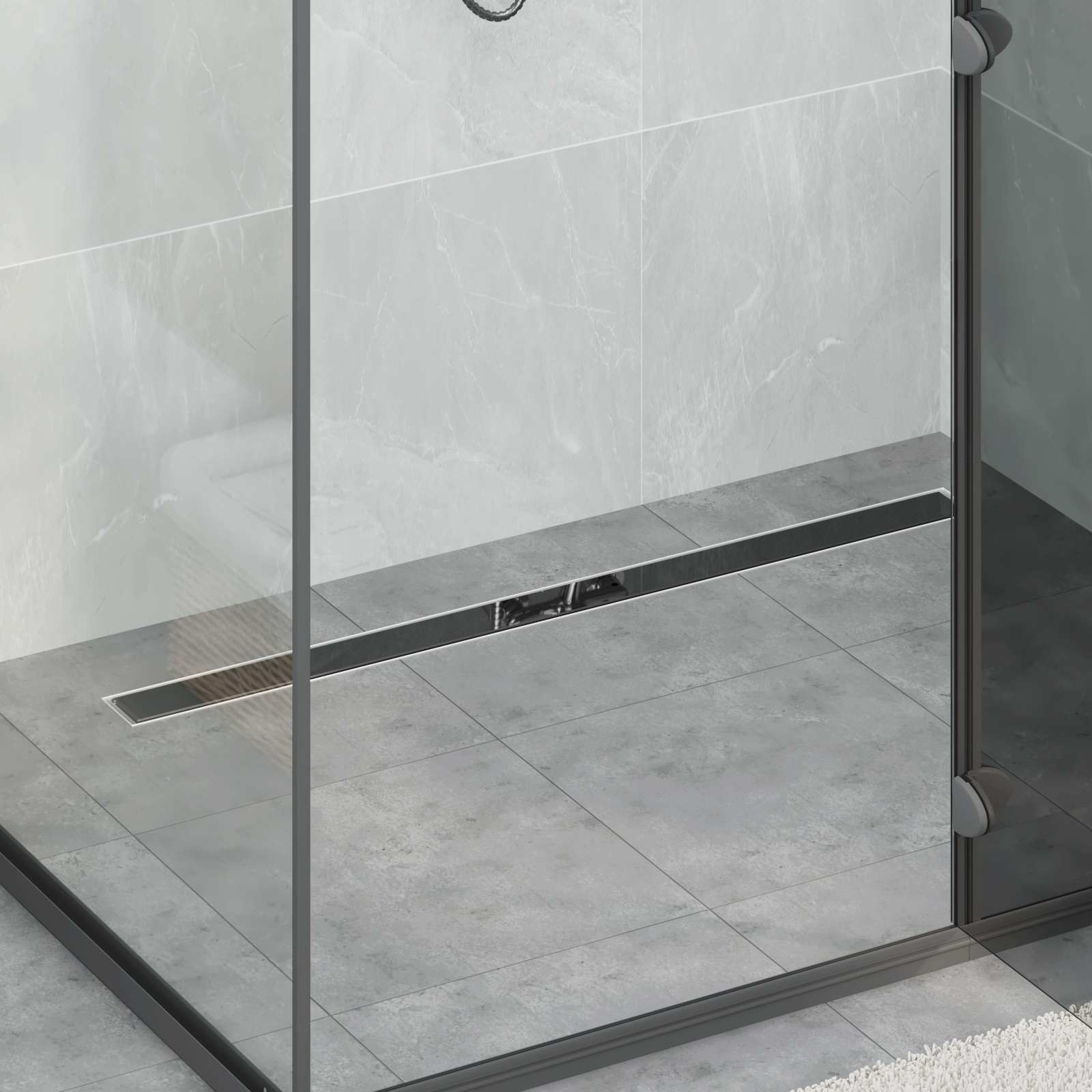 Duschabfluss mit Glashülle und 360° Siphon Schwarz 100 cm