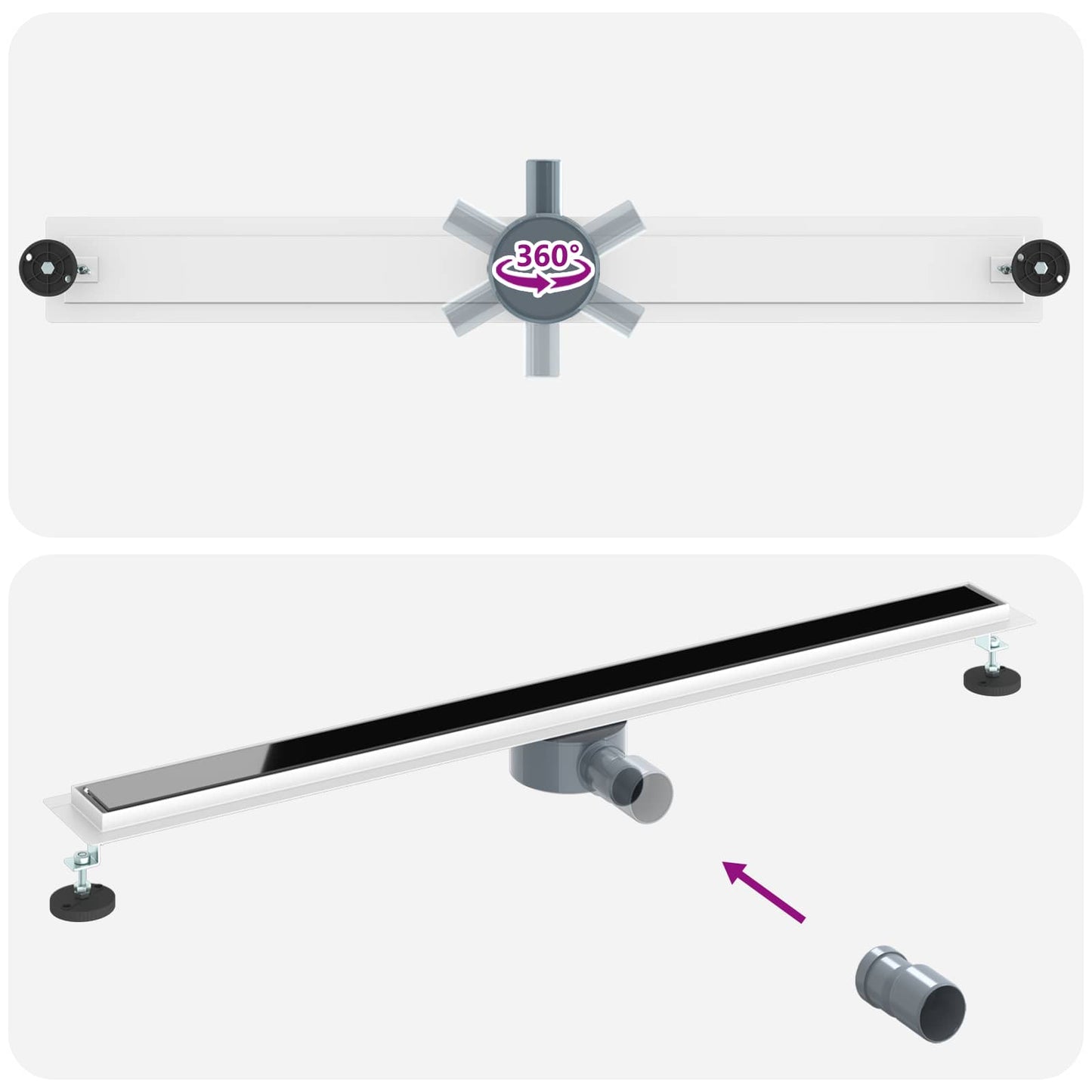 Duschabfluss mit Glashülle und 360° Siphon Schwarz 100 cm