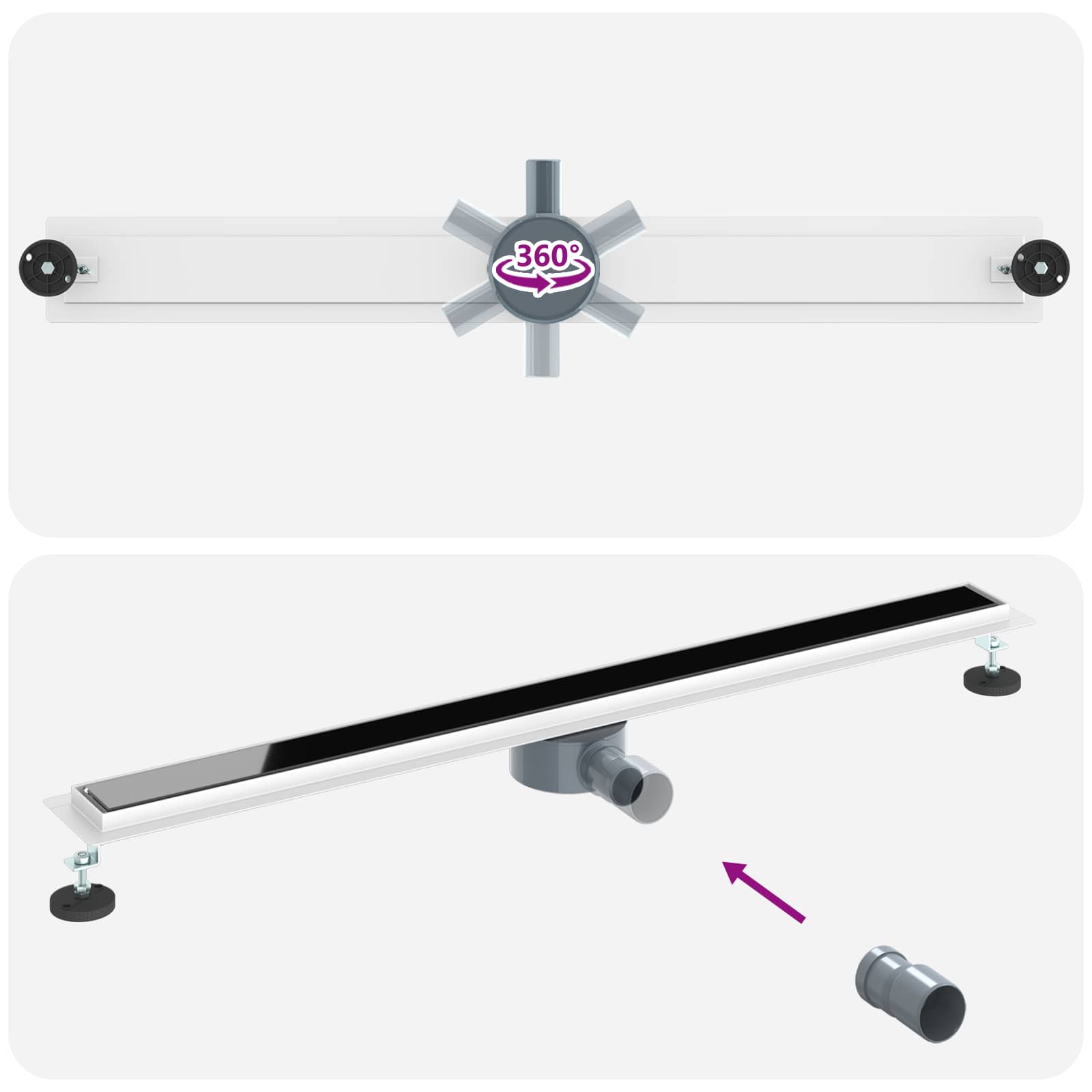 Duschabfluss mit Glashülle und 360° Siphon Schwarz 100 cm