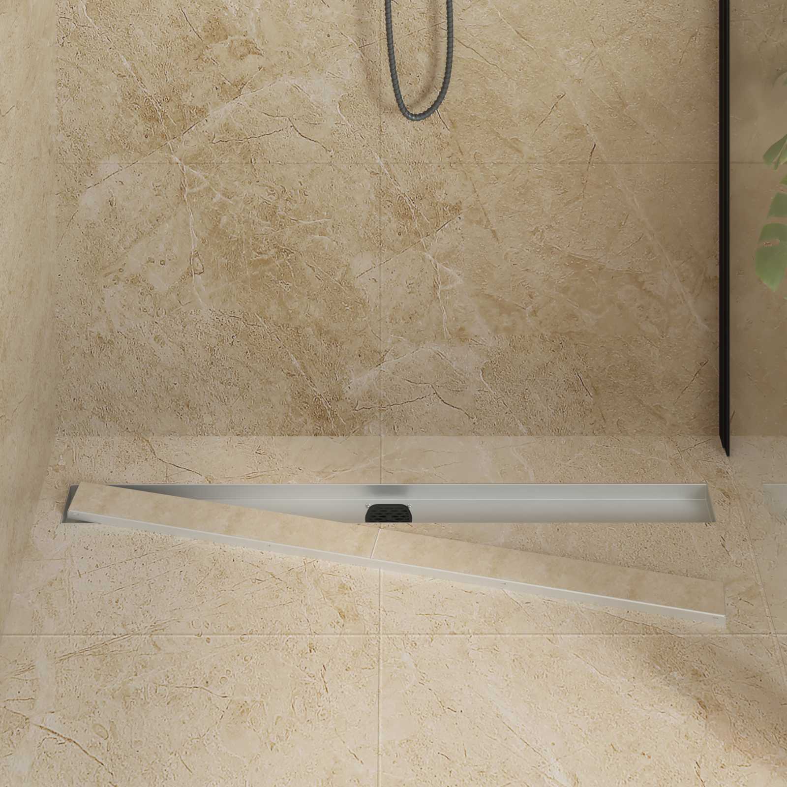 Duschablauf 2-in-1 mit 360° Siphon Silber 100 cm Edelstahl 304