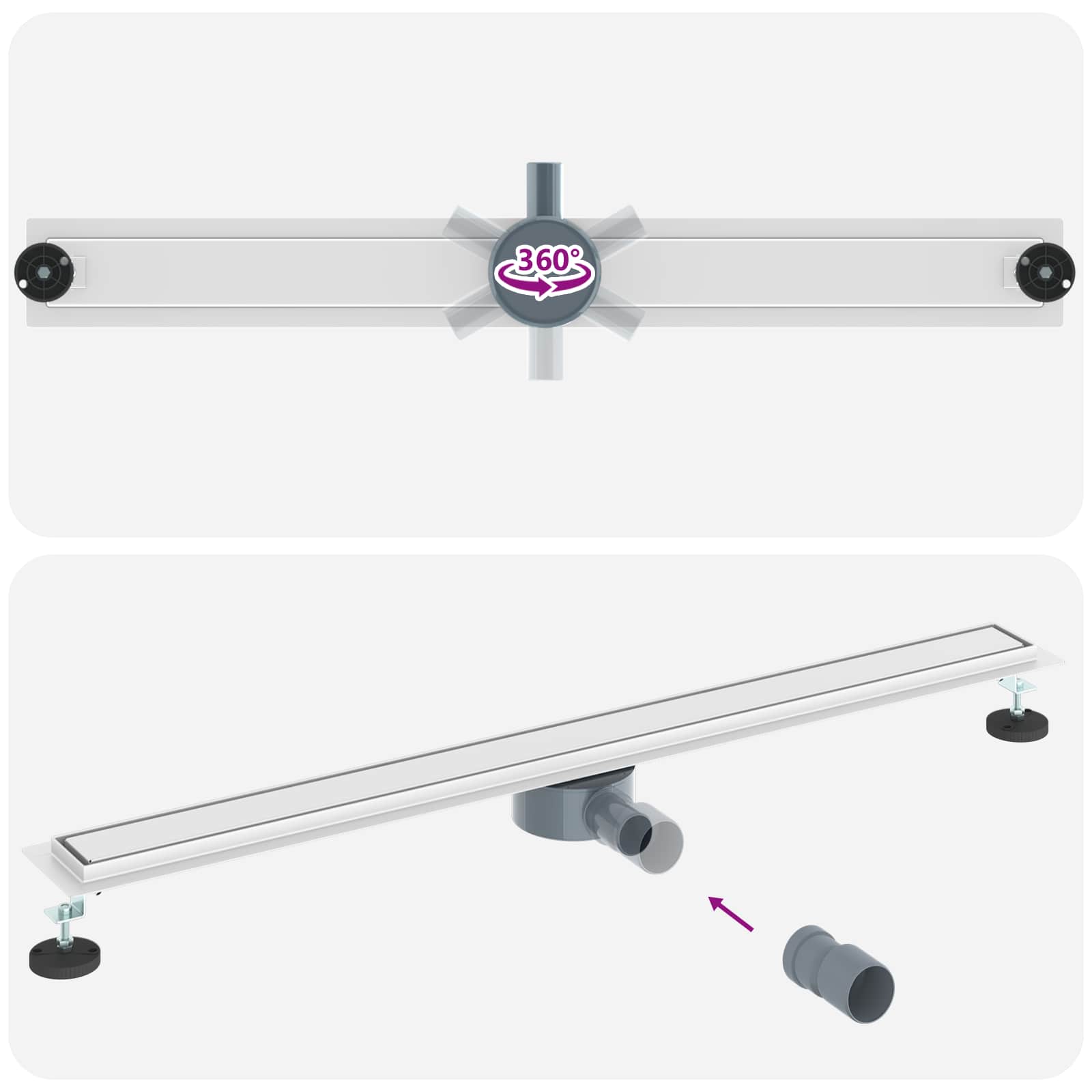 Duschablauf 2-in-1 mit 360° Siphon Silber 100 cm Edelstahl 304