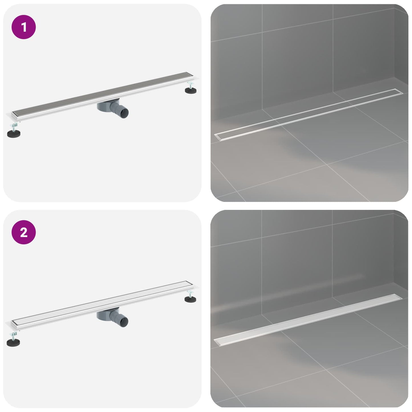 Duschablauf 2-in-1 mit 360° Siphon Silber 100 cm Edelstahl 304