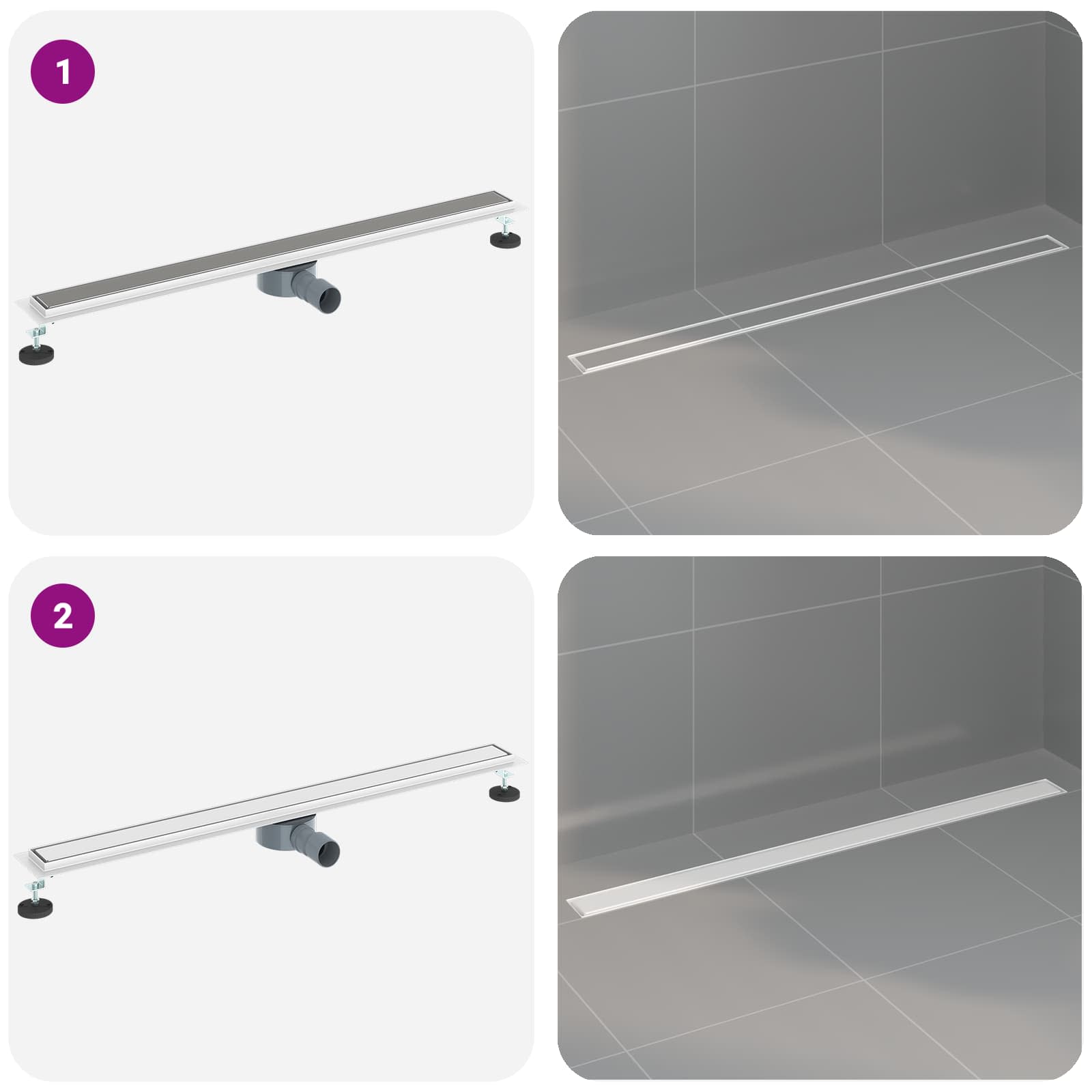 Duschablauf 2-in-1 mit 360° Siphon Silber 100 cm Edelstahl 304