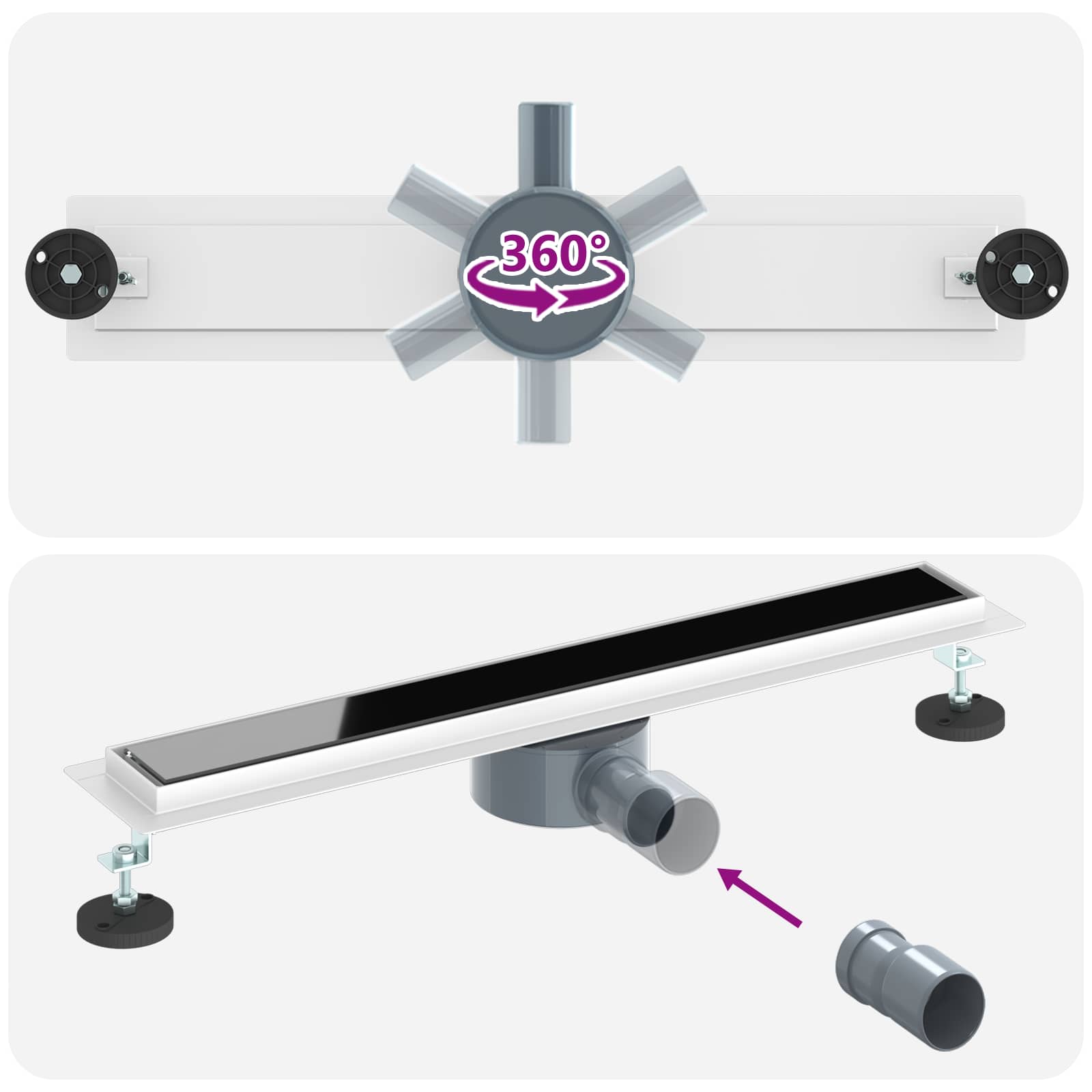 Duschabfluss mit Glashülle und 360° Siphon Schwarz 60 cm